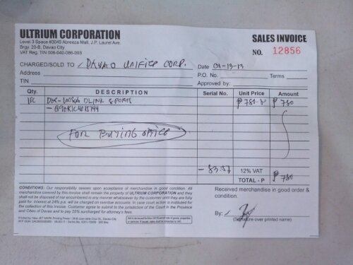 Thinking Tools Receipt for DLink switch for use in buying 